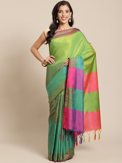 

OM SAI LATEST CREATION Women Green & Pink Colourblocked Art Silk Saree