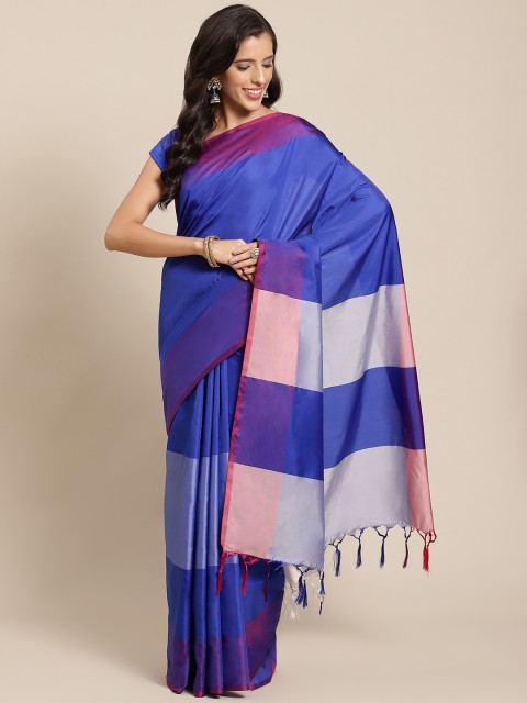 

OM SAI LATEST CREATION Blue & Grey Colourblocked Art Silk Saree