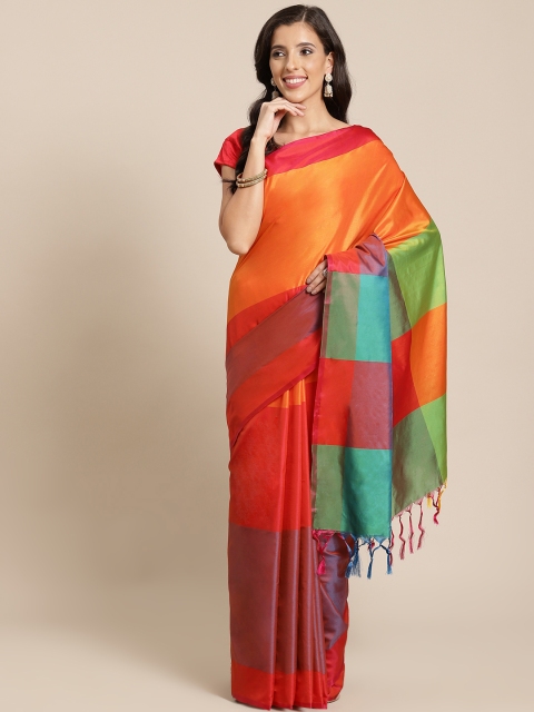

OM SAI LATEST CREATION Orange & Red Colourblocked Art Silk Saree