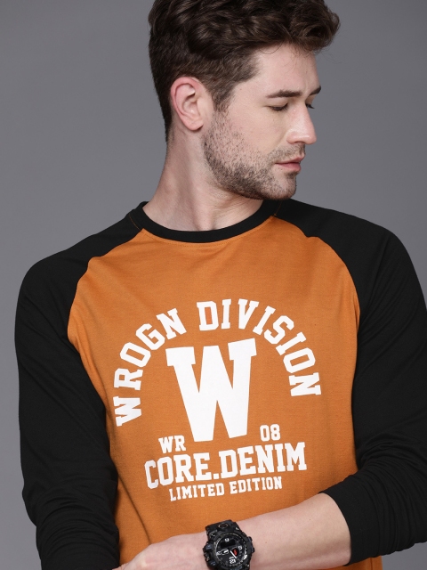 

WROGN Men Rust Orange Brand Logo Printed Slim Fit T-shirt