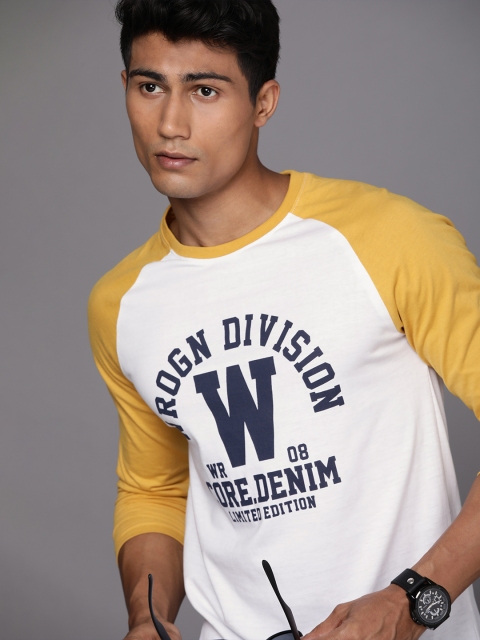 

WROGN Men White & Yellow Printed T-shirt