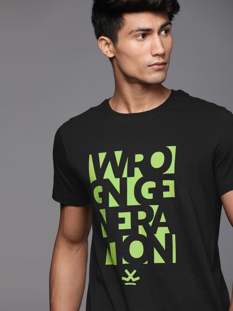 

WROGN Men Black Brand Logo Printed Slim Fit T-shirt