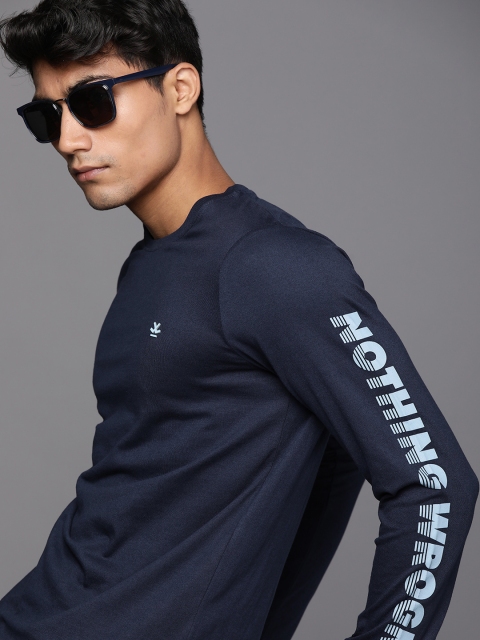 

WROGN Men Navy Blue Slim Fit Printed Sleeve T-shirt