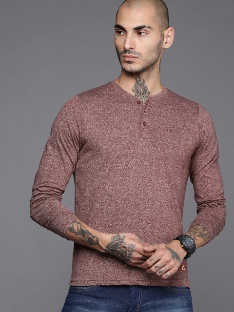 

WROGN Men Maroon Melange Effect Henley Neck Slim Fit T-shirt