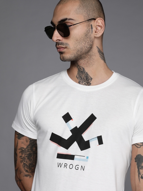 

WROGN Men White Pure Cotton Printed Pure Cotton T-shirt