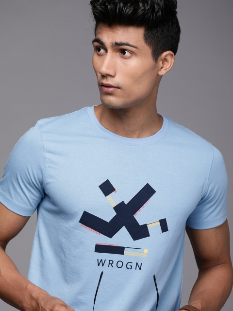 

WROGN Men Black & Black Brand Logo Printed Slim Fit T-shirt
