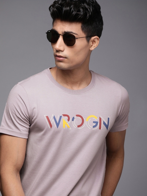 

WROGN Men Violet Brand Logo Printed T-shirt