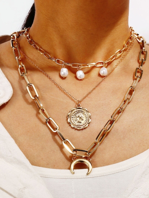 

Shining Diva Fashion Women Stylish Multilayered Chain Necklace, Gold
