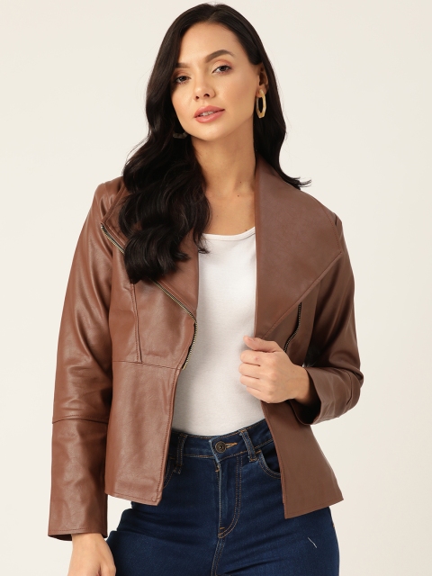 

Leather Retail Women Brown Solid Lightweight Biker Jacket