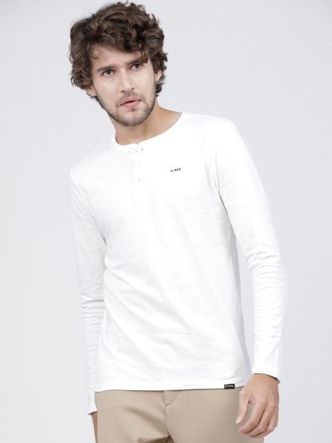 

HIGHLANDER Men White Henley Neck Slim Fit T-shirt