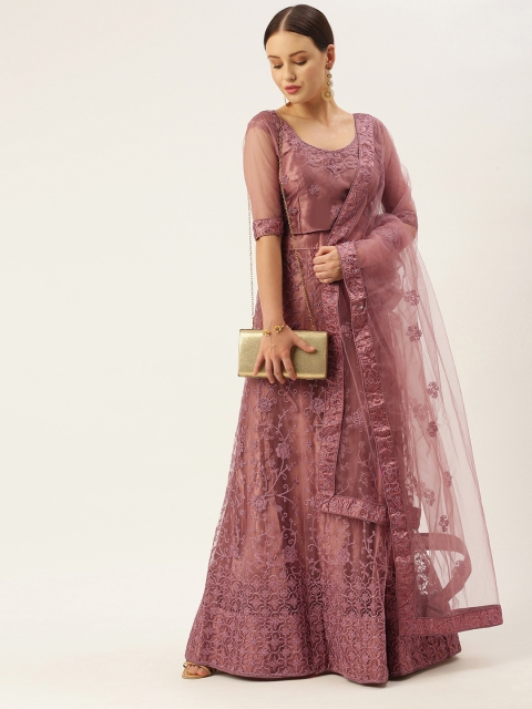 

LADUSAA Purple Embroidered Thread Work Tie and Dye Semi-Stitched Lehenga & Unstitched Blouse With Dupatta