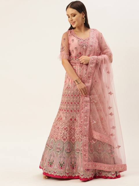 

LADUSAA Pink Embellished Sequinned Semi-Stitched Lehenga & Unstitched Blouse With Dupatta