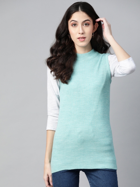 

PICOT Women Turquoise Blue Ribbed Pullover