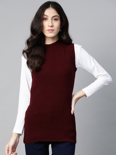 

PICOT Women Maroon Ribbed Pullover