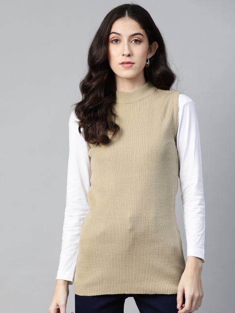 

PICOT Women Beige Ribbed Pullover