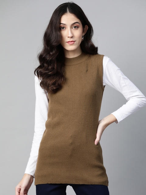 

PICOT Women Brown Ribbed Pullover