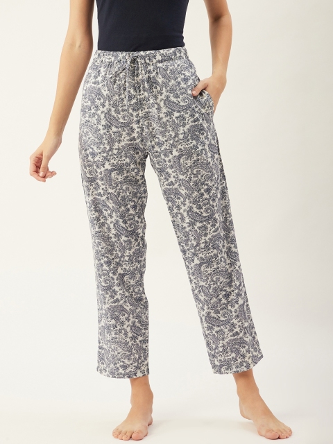 

9teenAGAIN Women White & Blue Paisley Print Lounge Pants