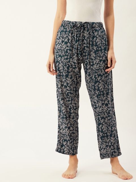 

9teenAGAIN Women Teal Blue & White Floral Print Lounge Pants