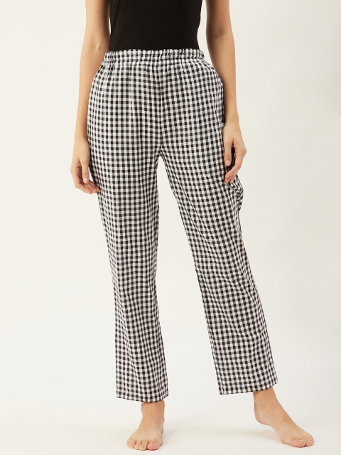 

9teenAGAIN Women Black & White Checked Pure Cotton Lounge Pants