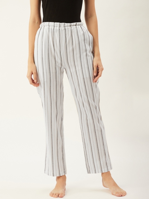 

9teenAGAIN Women White & Black Striped Pure Cotton Lounge Pants