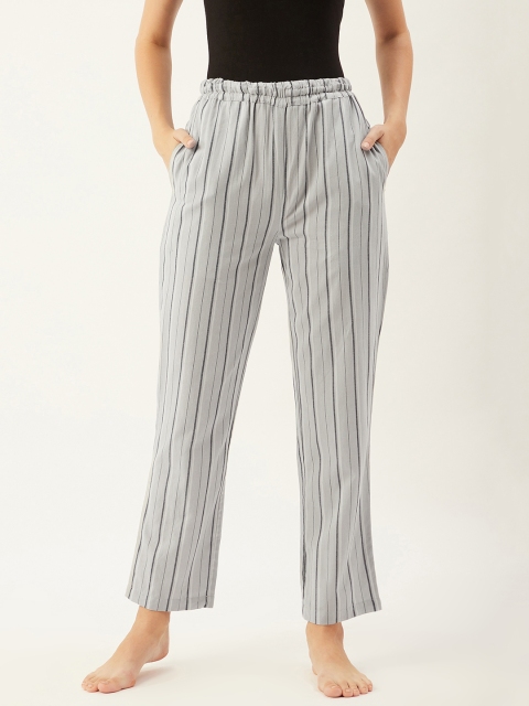

9teenAGAIN Women Grey Striped Cotton Lounge Pants