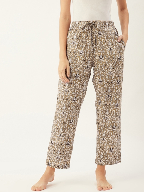 

9teenAGAIN Women Brown & White Printed Lounge Pants