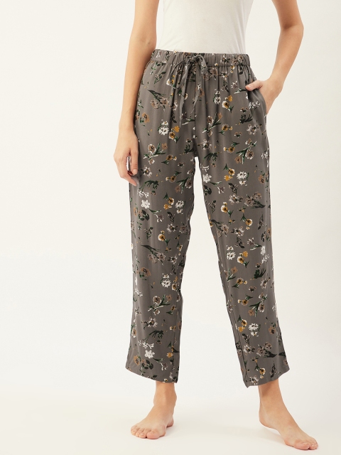 

9teenAGAIN Women Grey & White Floral Printed Lounge Pants