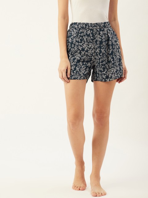

9teenAGAIN Women Navy Blue & White Printed Lounge Shorts