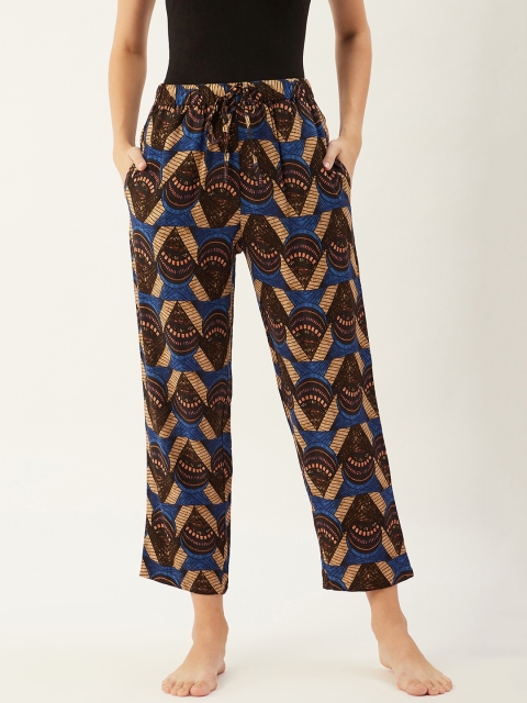 

9teenAGAIN Women Beige & Blue Printed Lounge Pants