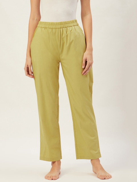 

9teenAGAIN Women Yellow Solid Pure Cotton Lounge Pants