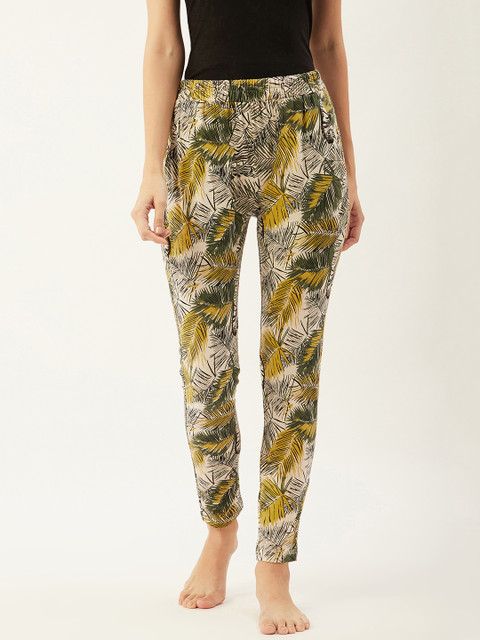 

9teenAGAIN Women Beige & Green Printed Lounge Pants