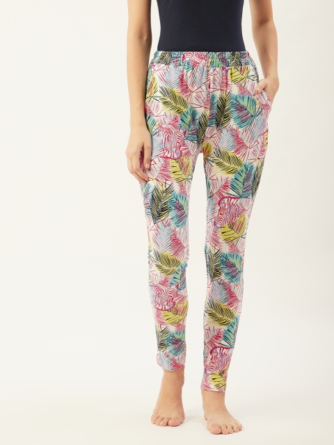

9teenAGAIN Women Pink & Yellow Tropical Printed Lounge Pants