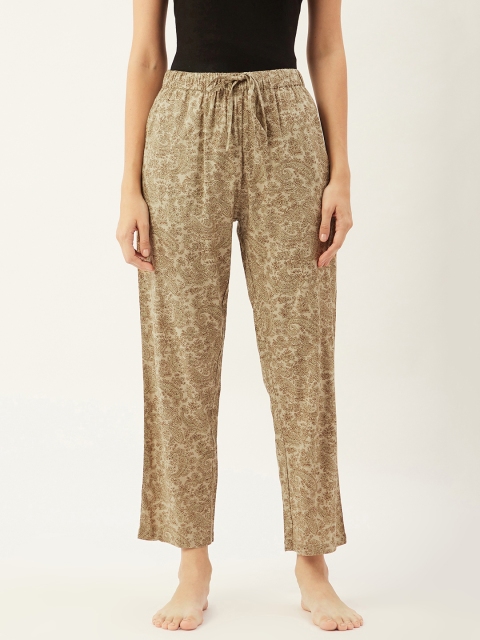 

9teenAGAIN Women Beige & Brown Ethnic Motifs Print Lounge Pants