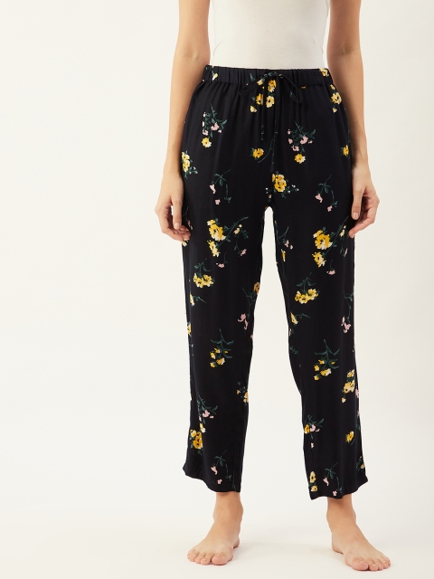 

9teenAGAIN Women Navy Floral Print Lounge Pants, Navy blue