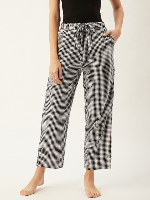

9teenAGAIN Women Black & White Cotton Checked Lounge Pants