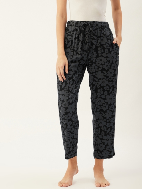 

9teenAGAIN Women Black & Taupe Floral Print Lounge Pants