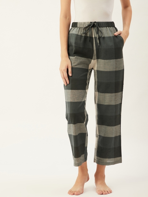 

9teenAGAIN Women Black & Grey Checked Pure Cotton Lounge Pants