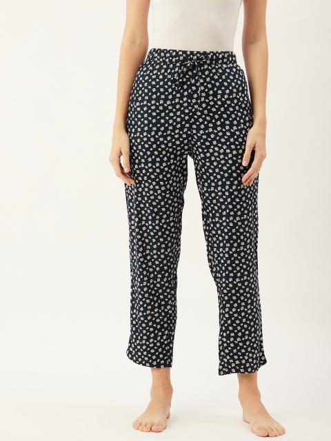 

9teenAGAIN Women Navy Blue & White Printed Lounge Pants