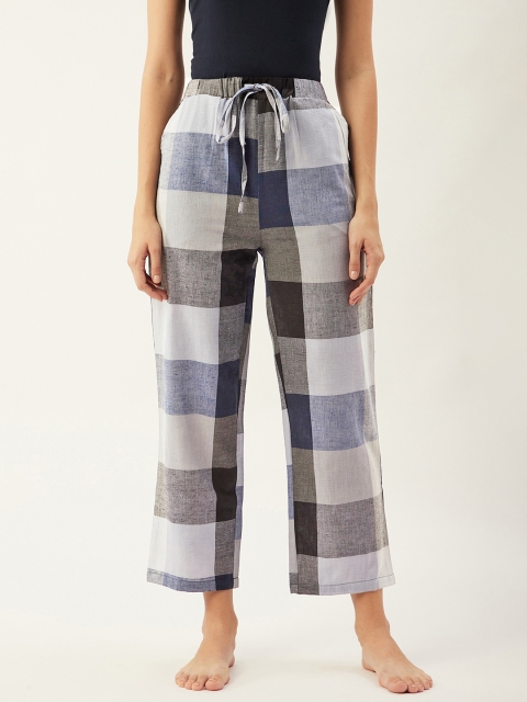 

9teenAGAIN Women Black & Blue Checked Pure Cotton Lounge Pants