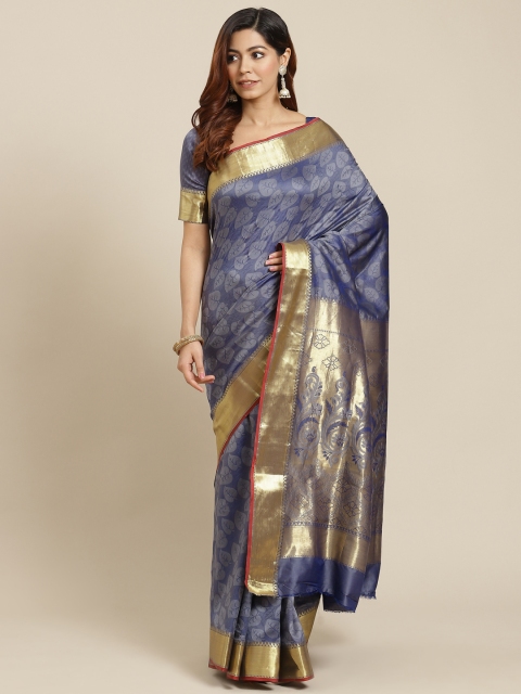 

MANOHARI Navy Blue & Golden Ethnic Woven Design Ready to Wear Banarasi Saree