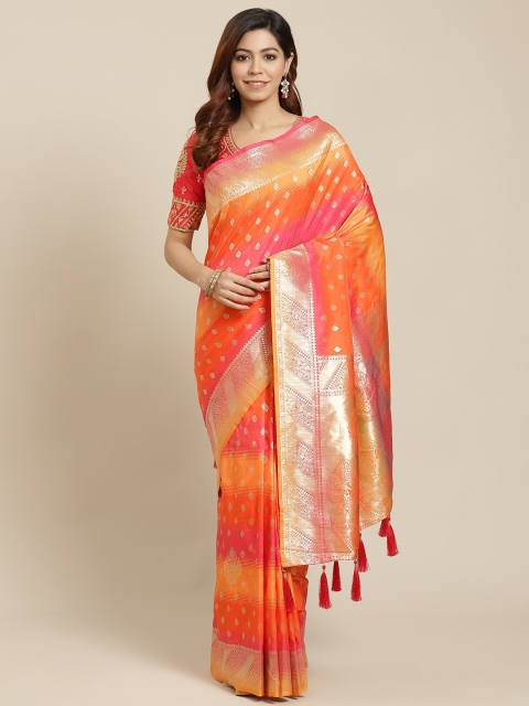 

MANOHARI Pink & Orange Ethnic Woven Design Ready to Wear Banarasi Saree