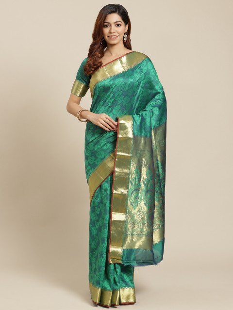 

MANOHARI Green Floral Zari Banarasi Saree