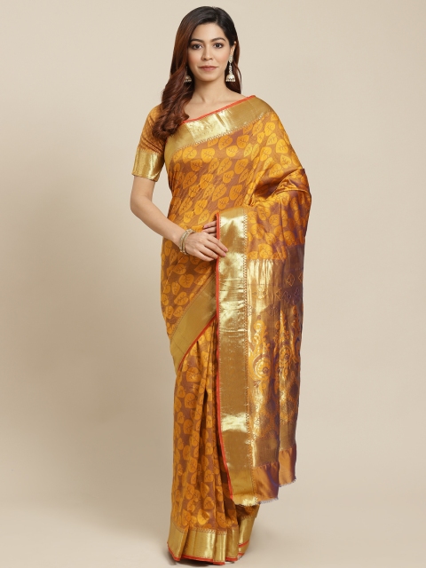 

MANOHARI Mustard Yellow Floral Woven Design Banarasi Saree