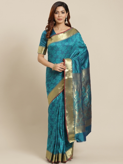 

MANOHARI Blue Floral Woven Design Banarasi Saree