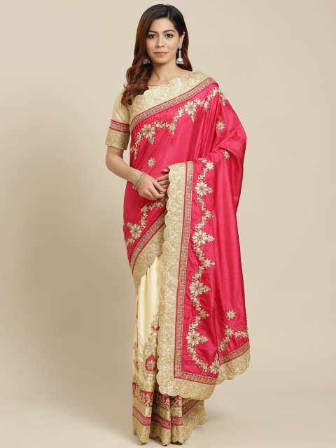 

MANOHARI Pink & Beige Ethnic Motifs Half and Half Saree