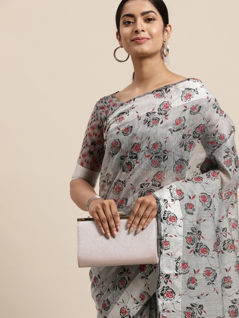 

LADUSAA Grey Floral Saree