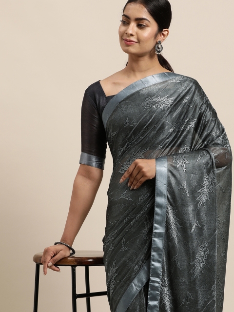 

LADUSAA Grey Floral Saree