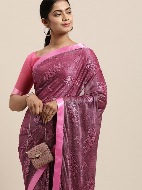 

LADUSAA Pink Floral Saree