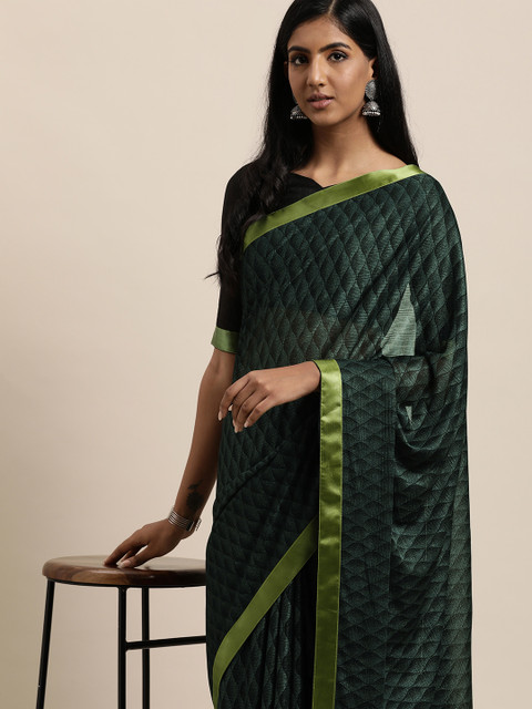 

LADUSAA Green Beads and Stones Saree