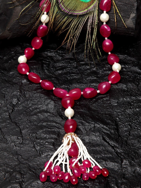 

DUGRISTYLE Red & White Sterling Silver Gold-Plated Necklace
